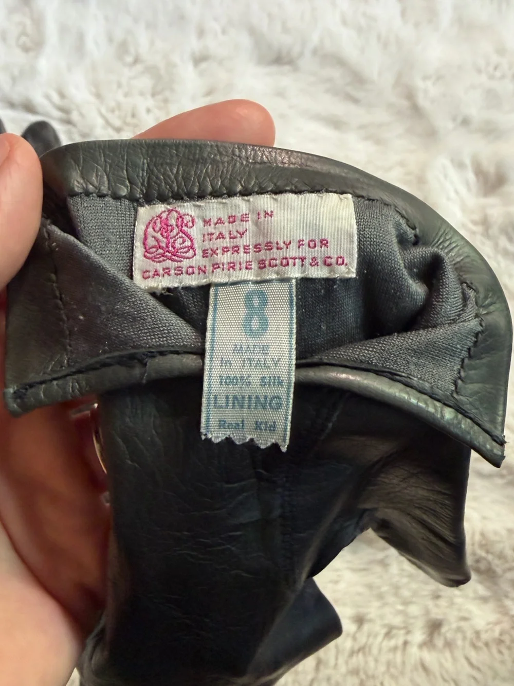 100% Kid Leather & Silk Dark Grey Gloves- Carson Pirie Scott Made in Italy